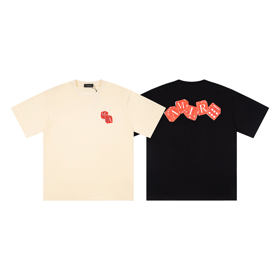 AMIRI 118 Wide Version Model Short Sleeve T Logo Print High Wind Black Apricot S M L XL 9910# - Image 3