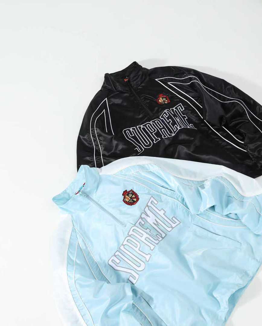 Supreme 398 SS25 Satin Piping Pullover LOGO Top Surface Embroidered Half : Black Ice Blue S-XL - Image 6
