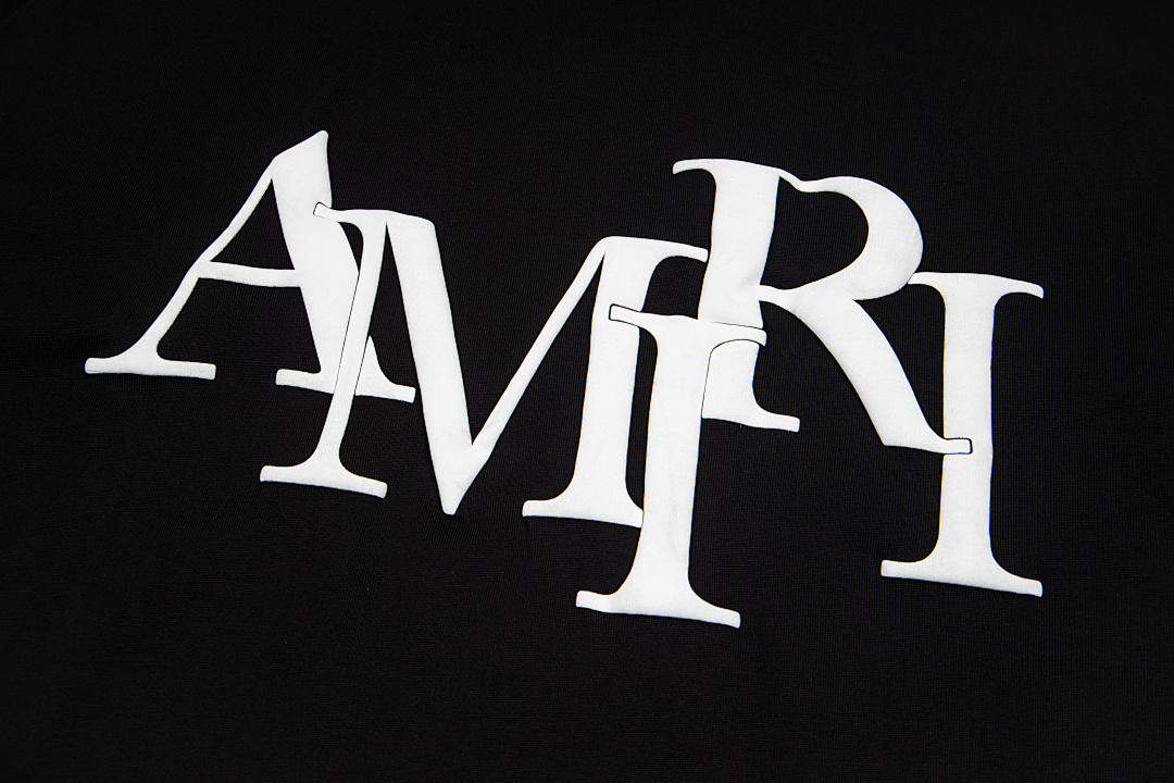 AMIRI 118 Wide Version Model Short Sleeve T Logo Print High Wind Black White Apricot S M L - Image 26