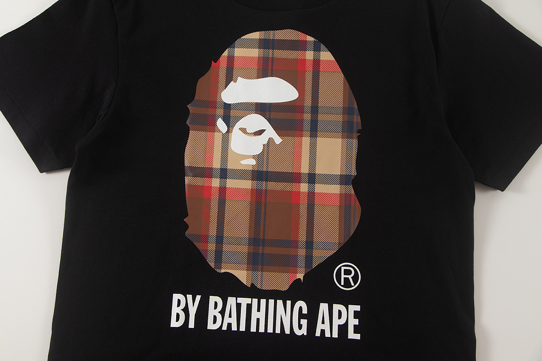 Bape 148 TOP Print Collar Short Sleeve T Black White S-XL - Image 6