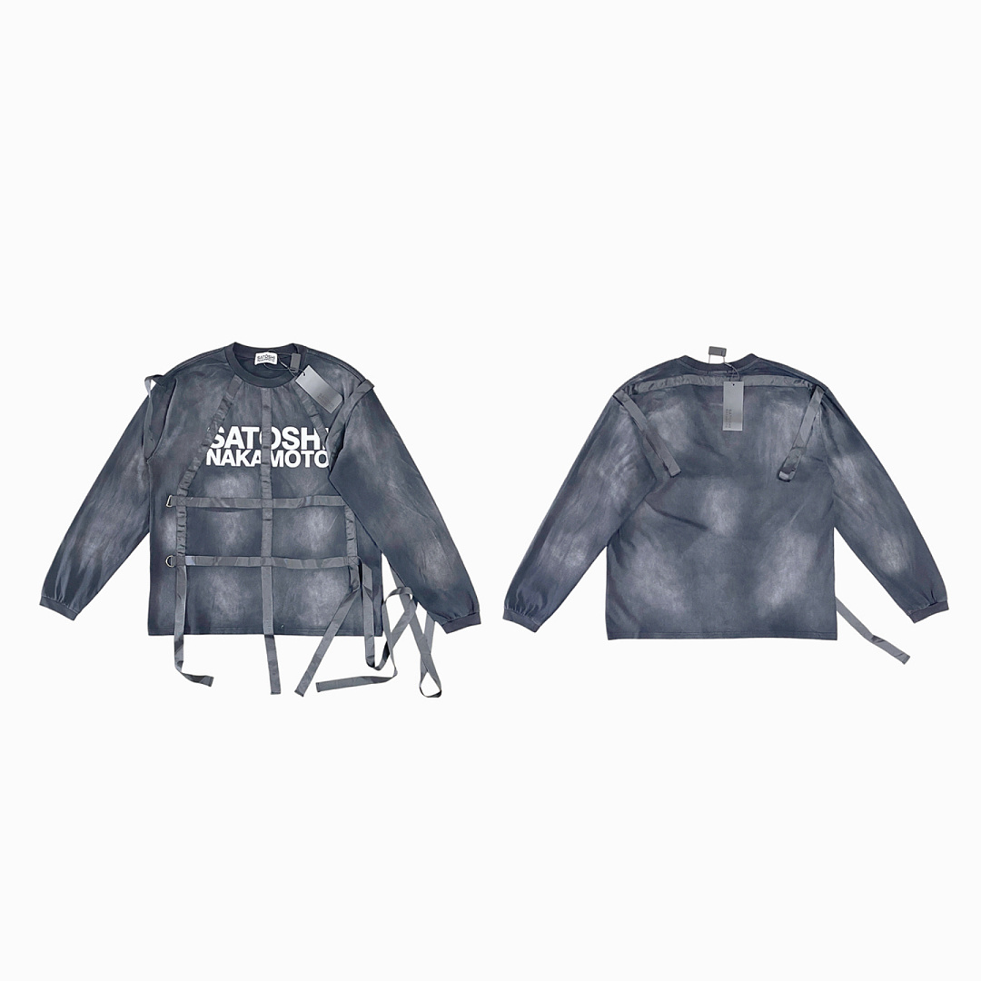 Unbranded 158 Satoshi Nakamoto Bondage Logo Long Sleeve T-Shirt Strap Patchwork T : Washed Black S M L - Image 3