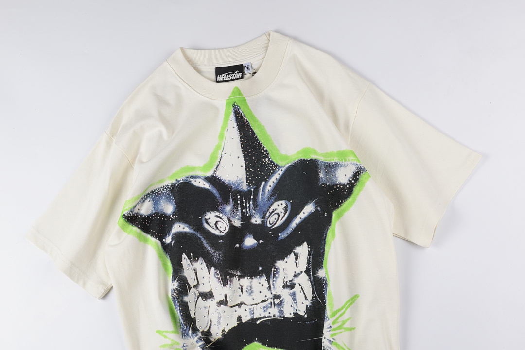 Hellstar 158 Hellstar Studios Smiling Star T-Shirt Diamond Print Short Sleeve White S-XL - Image 4