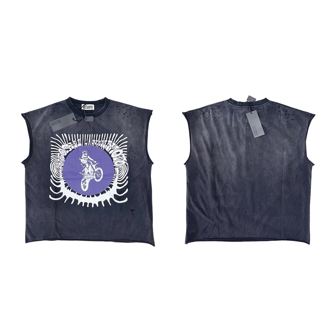 Unbranded 128 Satoshi Nakamoto Moto Rider Sleeveless Tee Sleeve : Washed Black S M L - Image 3