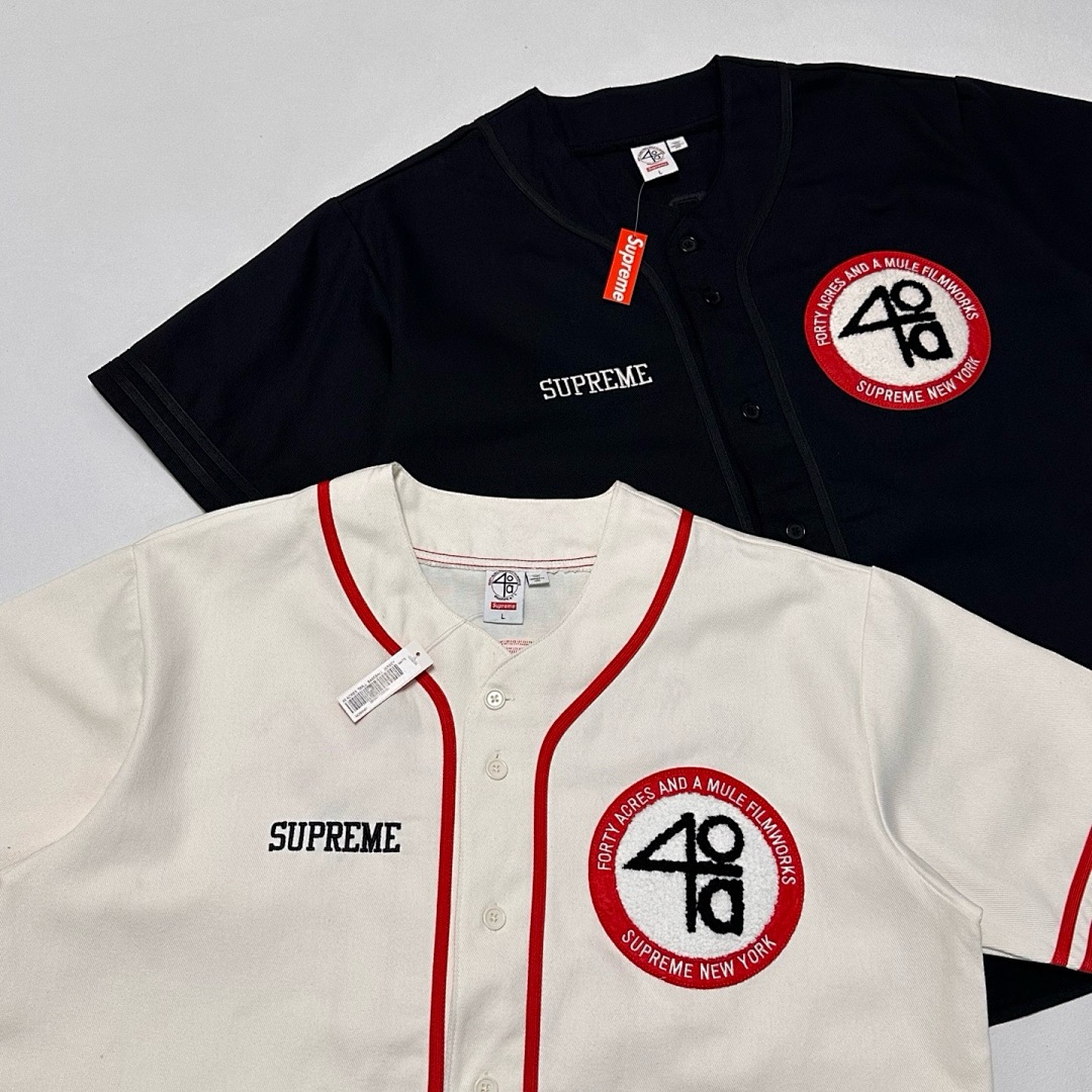 Off-White 268 SS25 40 Acres Twill Baseball Jersey LOGO Short Sleeve Black Off White S-XL - Image 32
