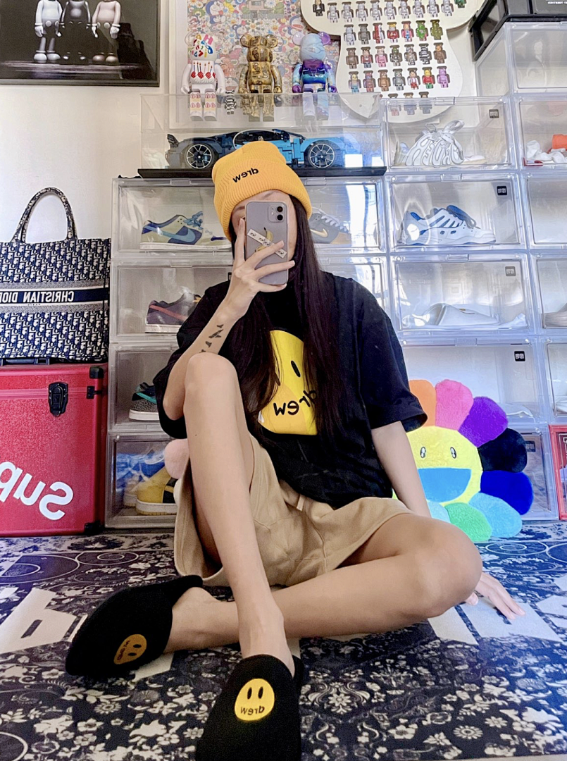 Drew House 98 DREW HOUSE JOY Ss TEE LOGO Print Collar Solid Cotton Short Sleeve T Color Blue Black S M L - Image 4