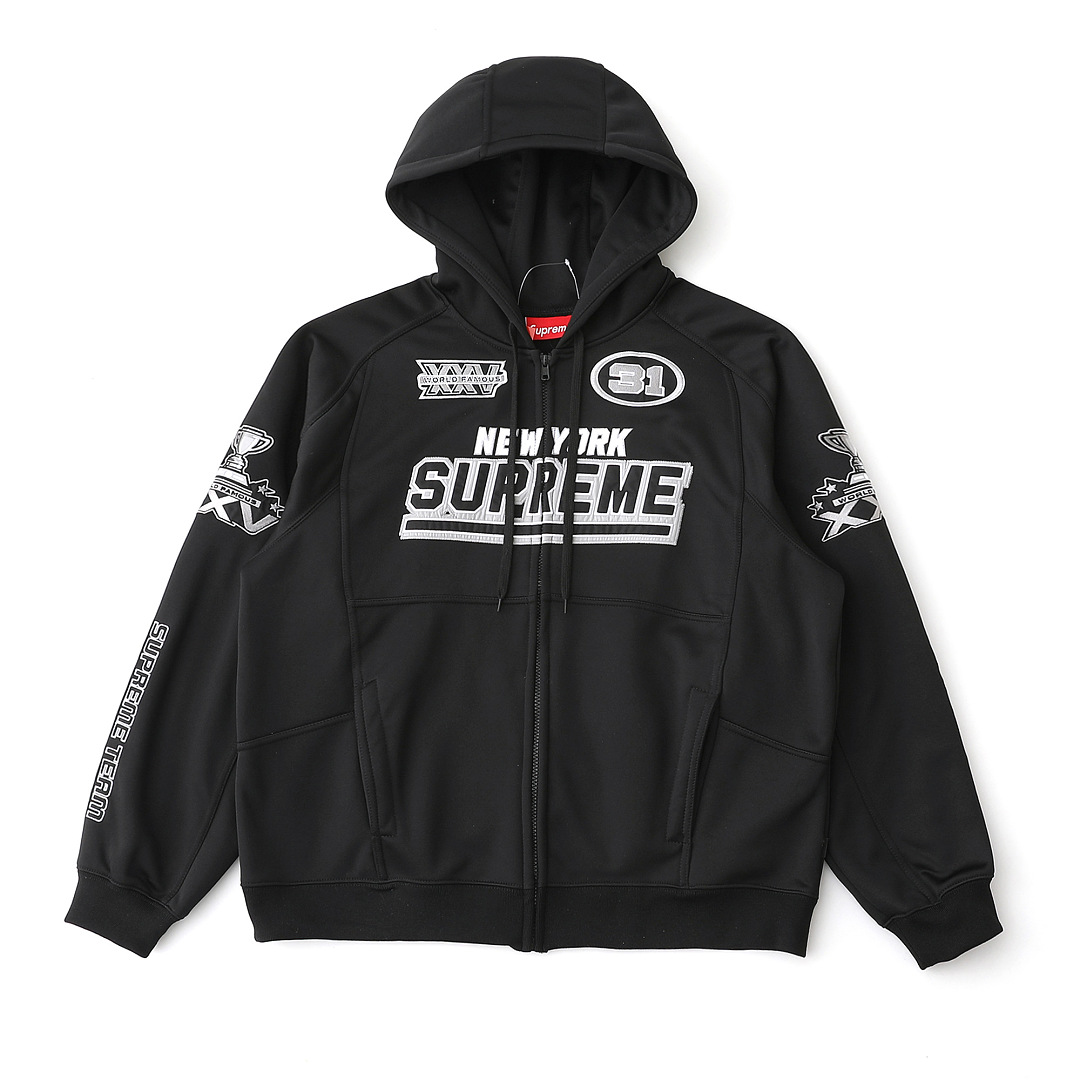Supreme 458 WEEK16 Football Zip Up Hooded Sweatshirt Floral Embroidered Logo Mens Womens : Black White Red Sky Blue S M L - Image 9