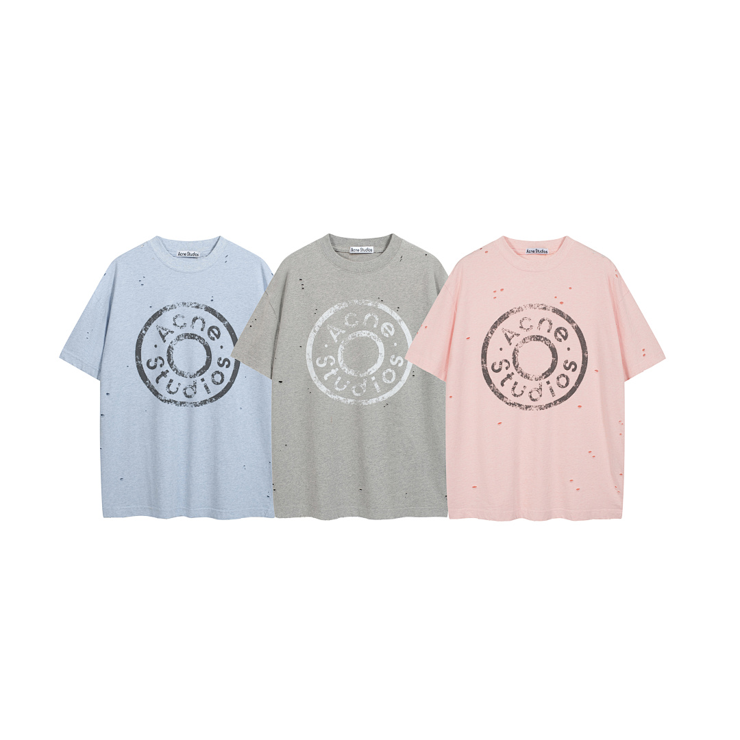 Acne Studios 128 AC Buckle LOGO Print Short Sleeve Grey Color Pink Floral Blue Black S-XL 8041#