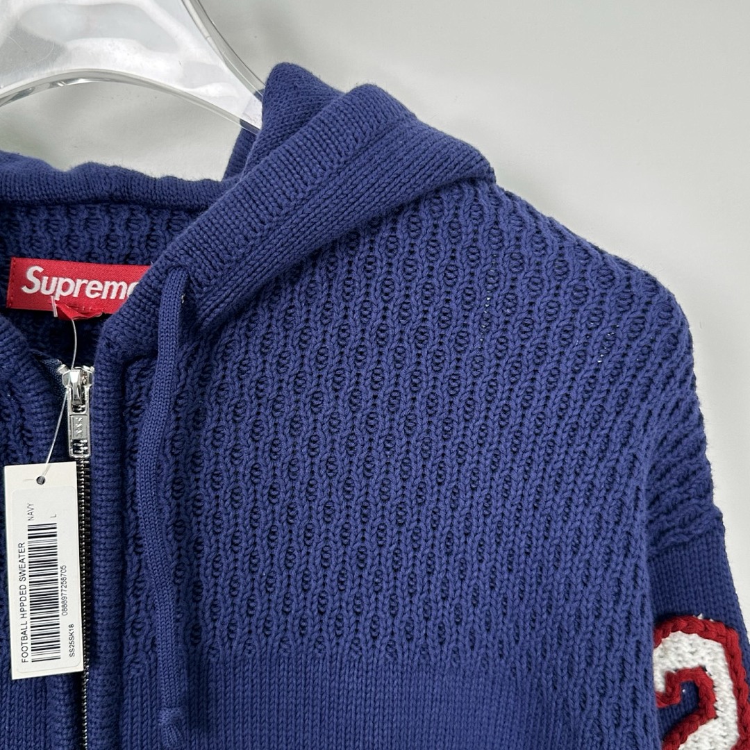 Supreme 538 SS25 FOOTBALL HOOD SWEATER Fleece Black White Blue S-XL - Image 24