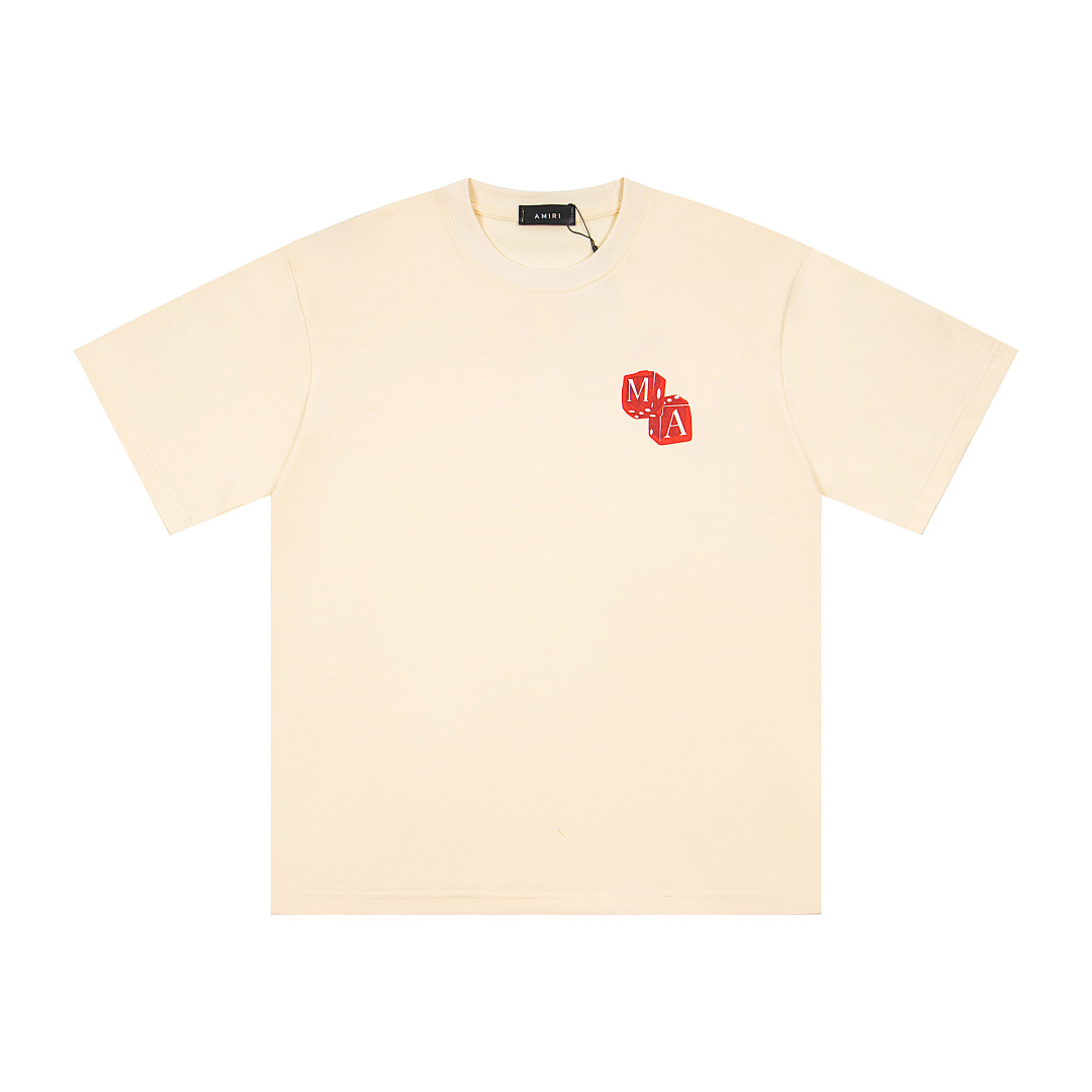 AMIRI 118 Wide Version Model Short Sleeve T Logo Print High Wind Black Apricot S M L XL 9910# - Image 13