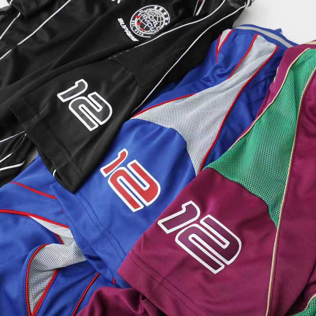 Supreme 248 FW25 WEEK11 Piping Soccer Jersey Embroidered Short Sleeve : Black Wine Red Blue S M L - Image 9