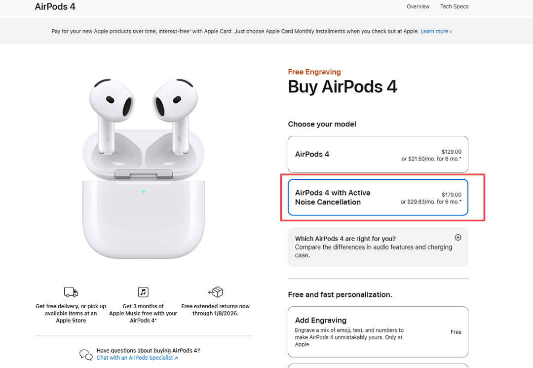 Apple 218 TOP AirPods 4 With Active Noise Cancellation - Image 2