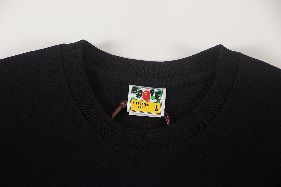 Bape 148 TOP Print Collar Short Sleeve T Black White S-XL - Image 5