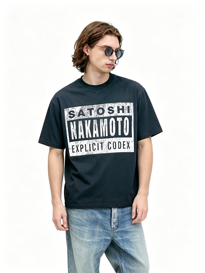 Unbranded 128 SATOSHI NAKAMOTO Print T : Washed Black S M L - Image 12