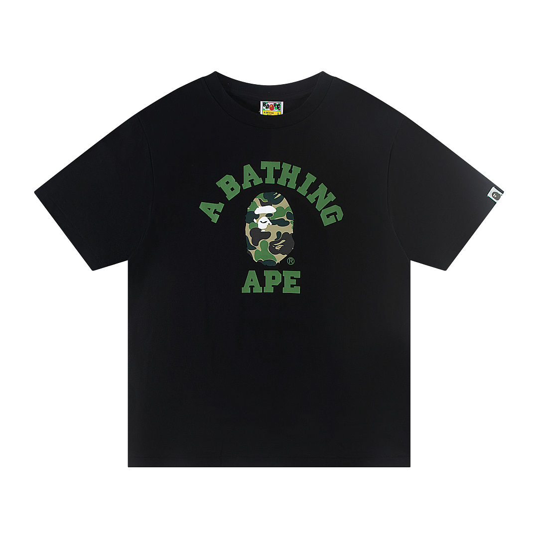 Bape 148 TOP Print Collar Short Sleeve T Black White S-XL - Image 3