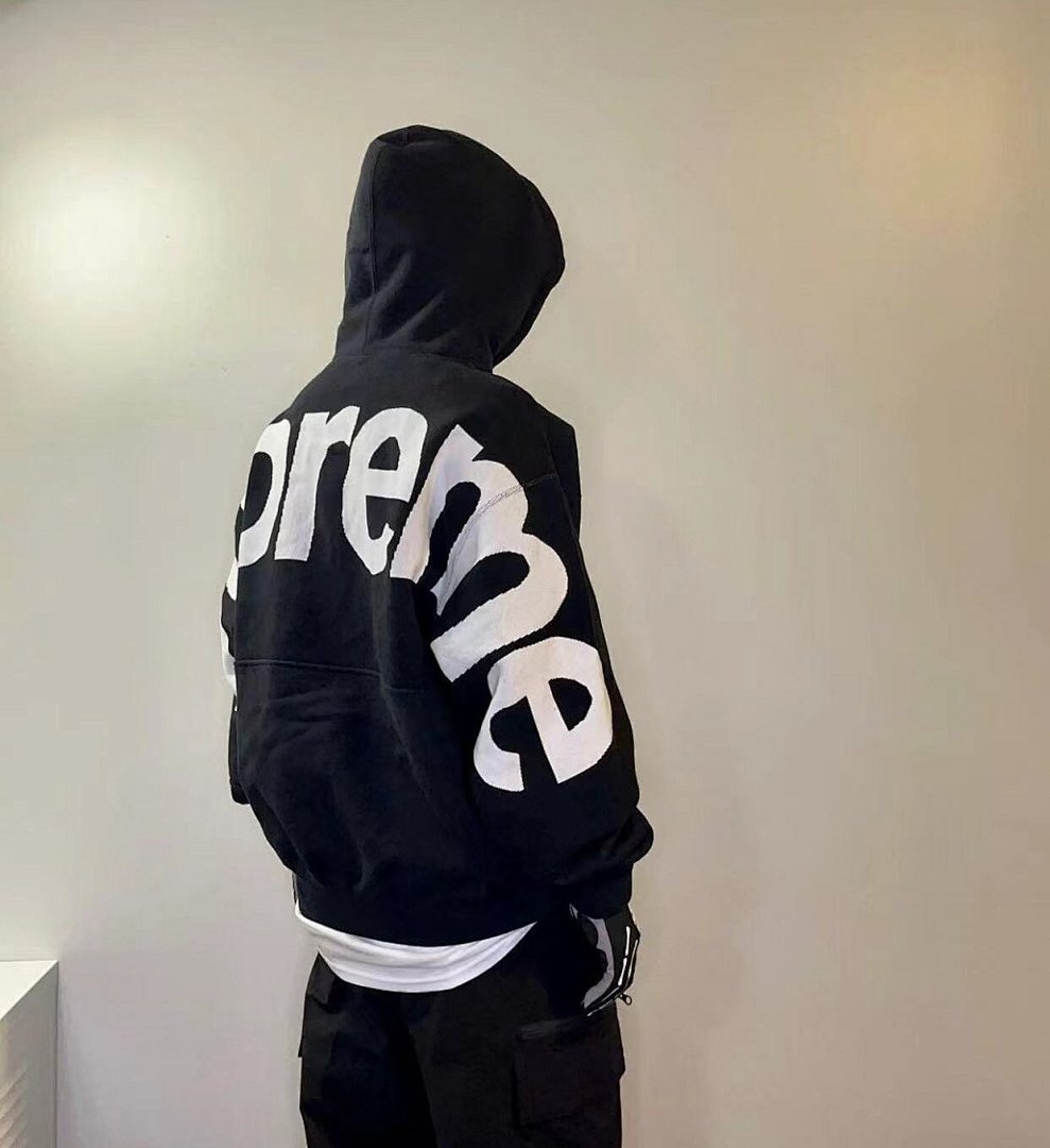 Supreme 298 BIG LOGO JACQUARD HOODED SWEATSHIRT Black Grey S M L - Image 26
