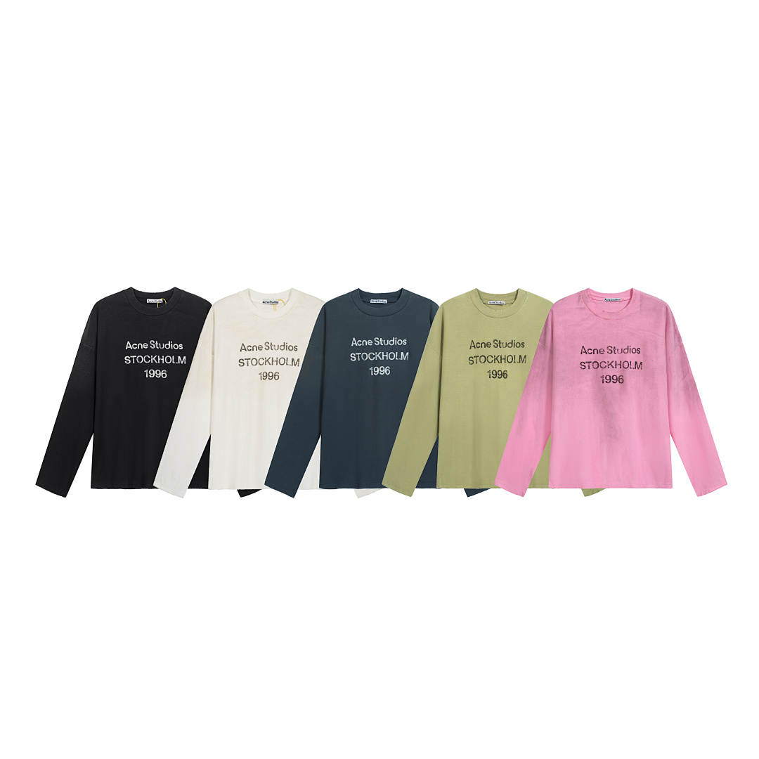 Acne Studios 128 AC LOGO Print Long Sleeve T Pink Black White Olive Green Dark Blue Red Spring Purple S-XL 3286# - Image 29