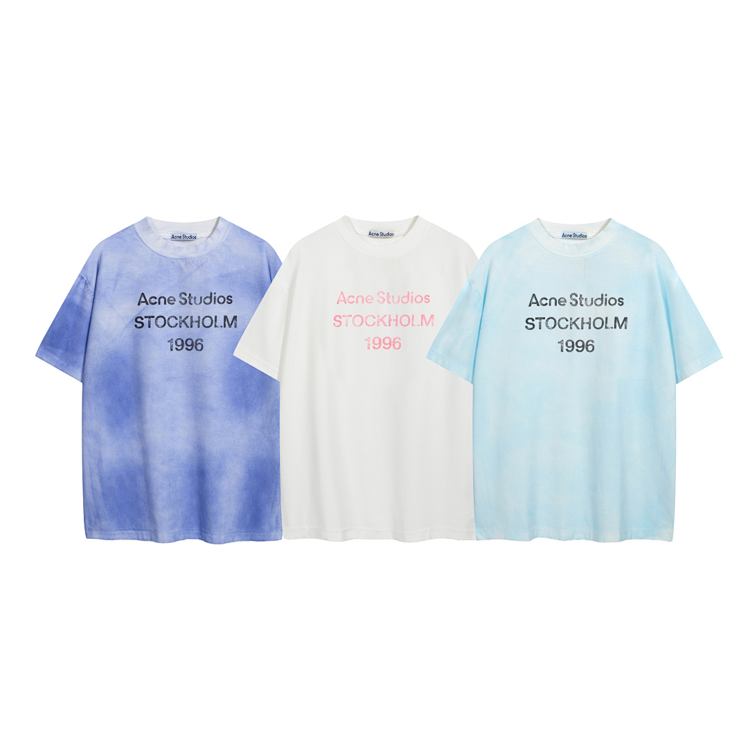 Acne Studios 118 AC LOGO Print Short Sleeve T White Light Blue Dark S-XL 8046#