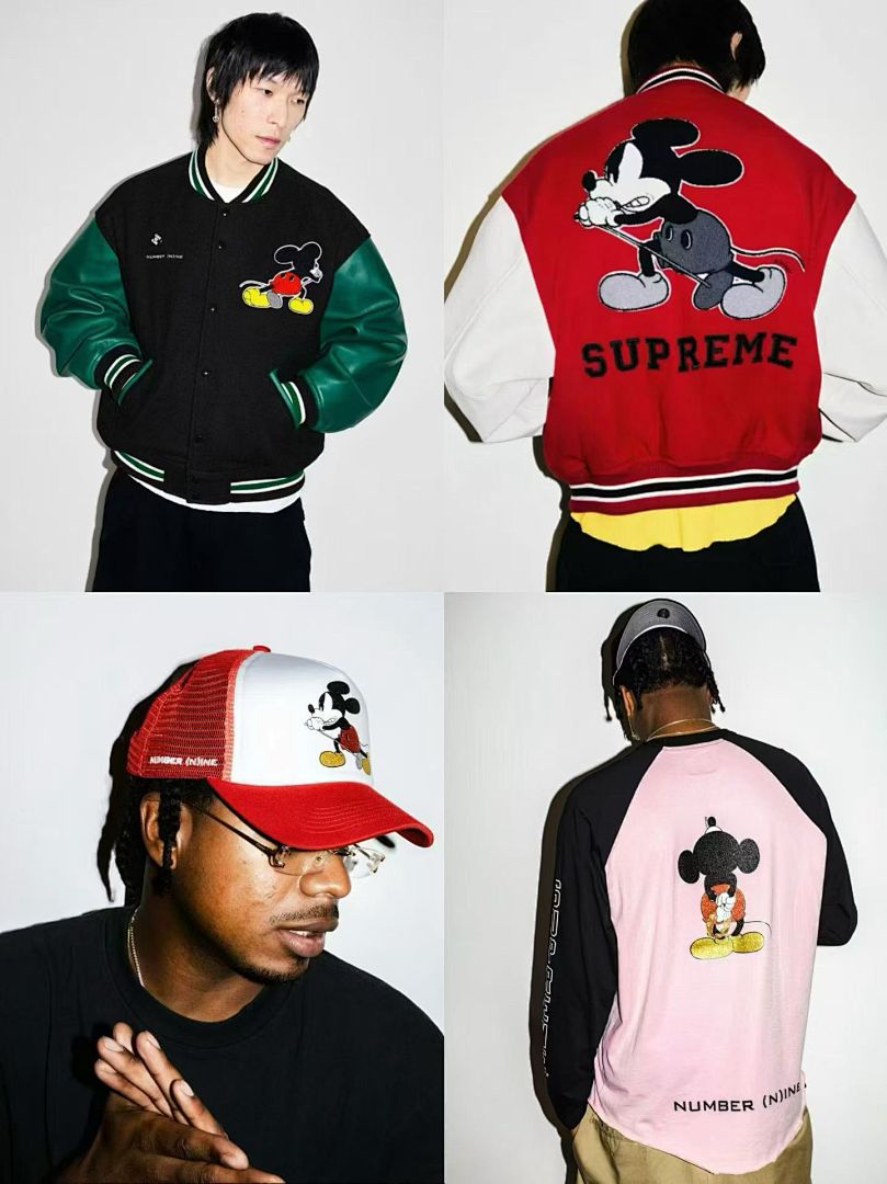 Supreme 568 NUMBER INE Cream Classic Collab MICKEY VARSITY JACKET / Red Black S (N) - Image 53