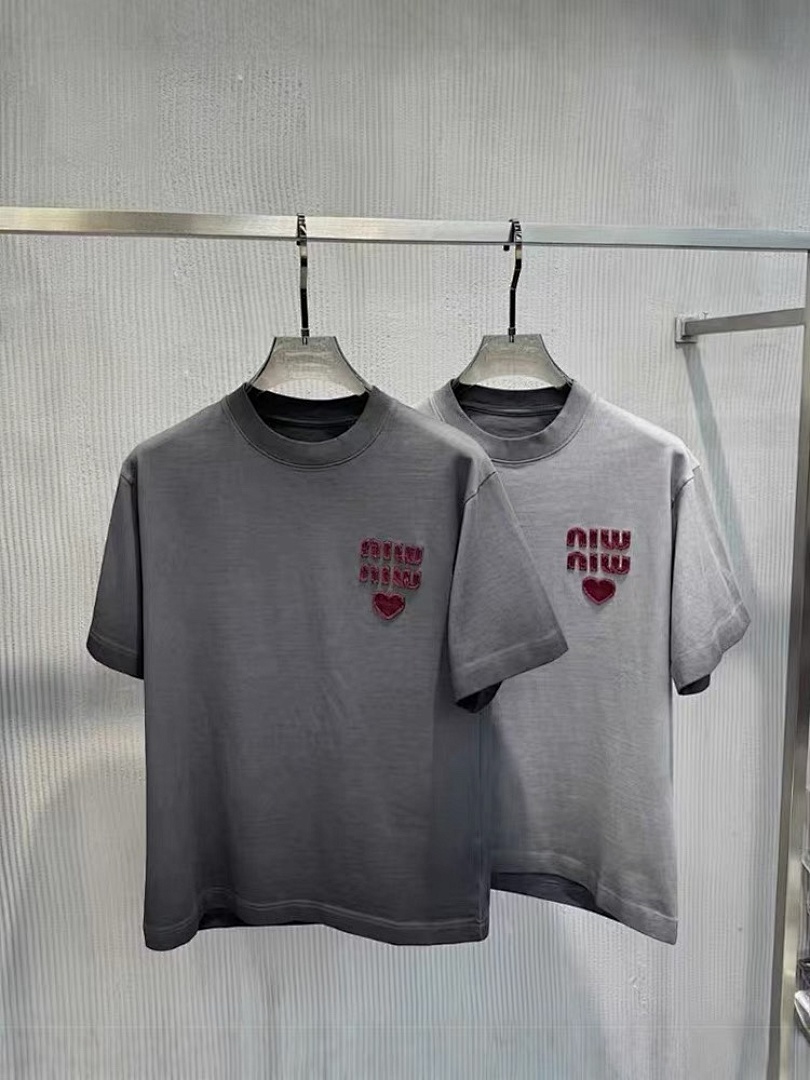 Miu Miu 128 MIU Adult Floral Short Sleeve T Water Grey S-XL 8048# - Image 17