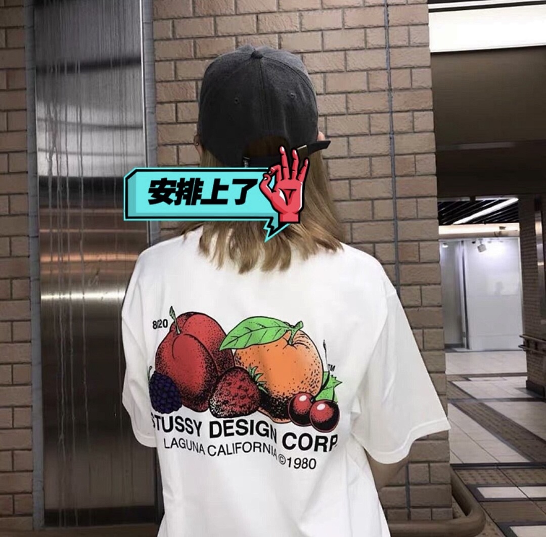 Stussy 108 STU Fresh Fruit Label New Water Print Short Sleeve T Mens Womens : Black White S -XL - Image 12