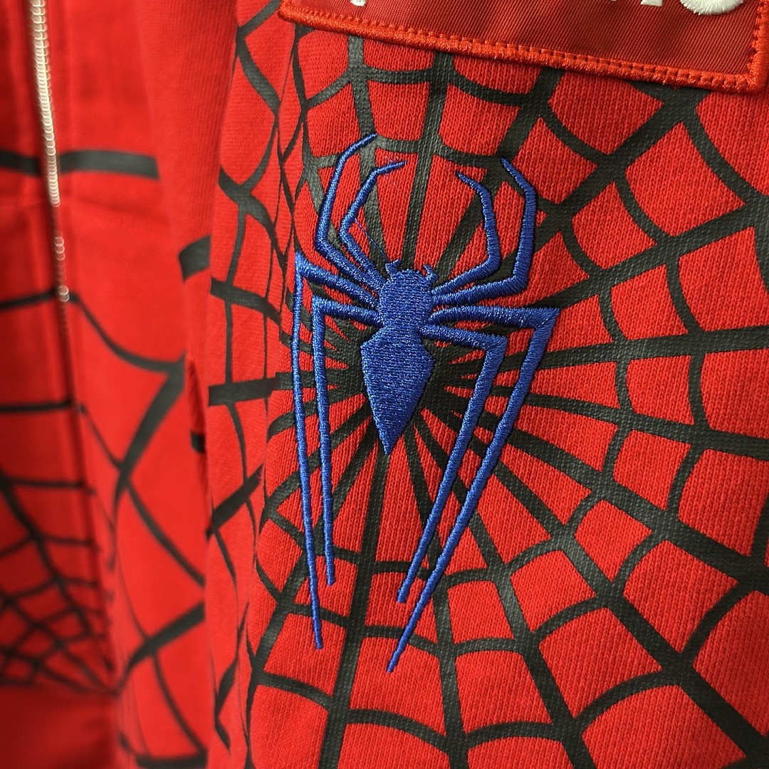 Sp5der 438 VANSON SPIDER-MAN Collab SS26 ZIP UP HOODED Thin Velvet Black Red S-XL - Image 25