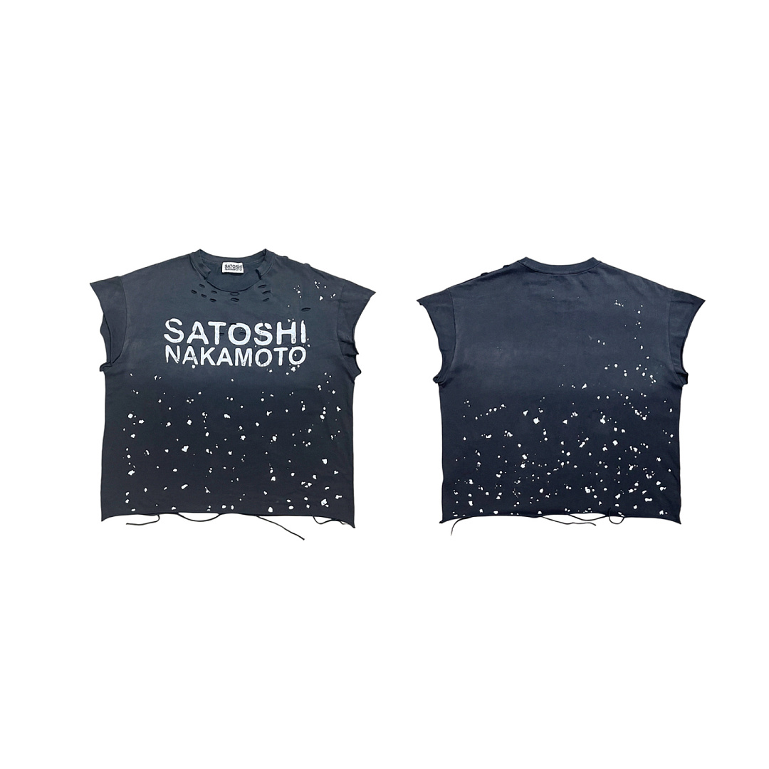 Unbranded 128 SATOSHI NAKAMOTO Luke Destroyed Ink Sleeve T : Washed Black Blue Red S M L - Image 4