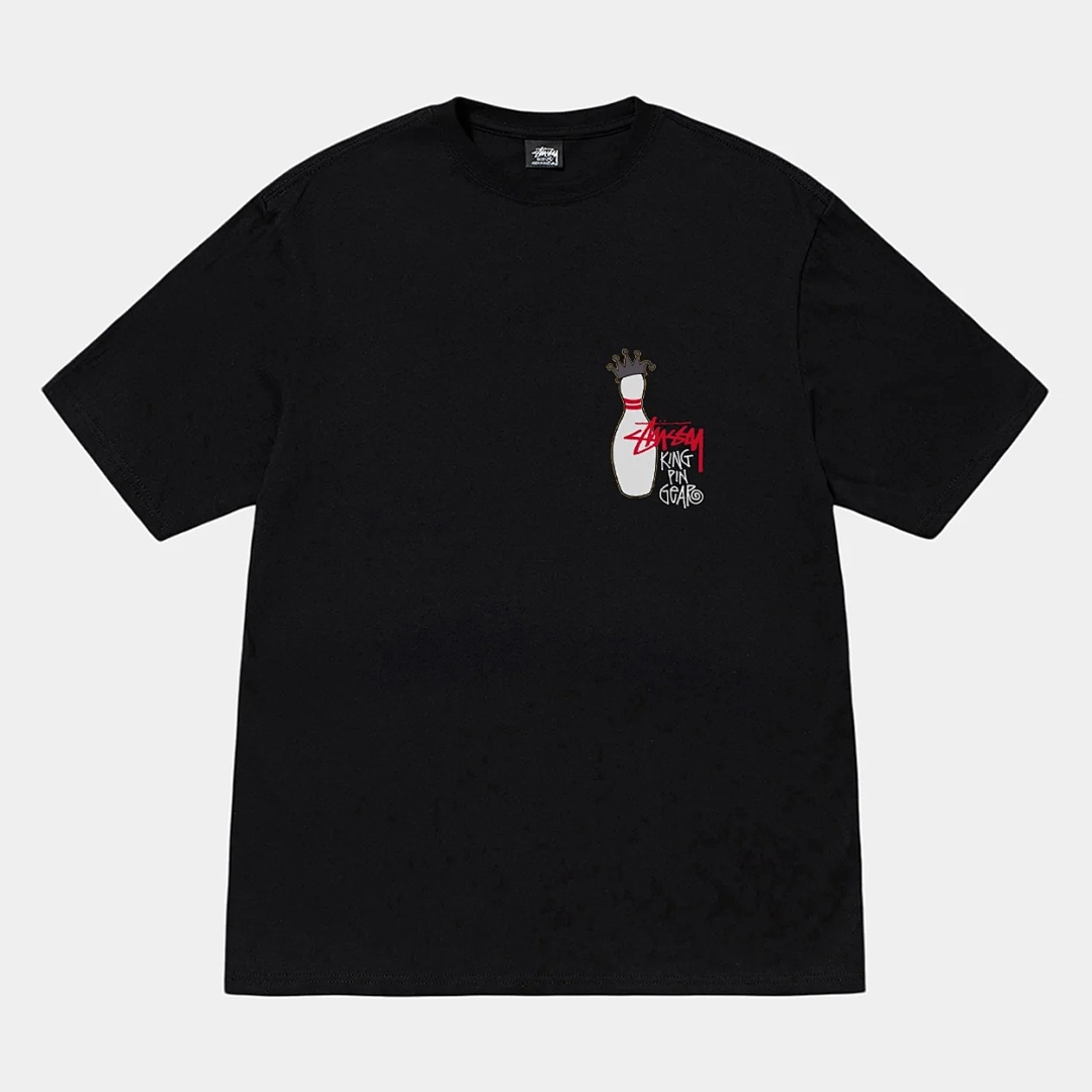 Stussy 108 Stusy FW24 KINGPIN TEE PIGMENT DYED Print Collar Short Sleeve T White Black S M L - Image 3