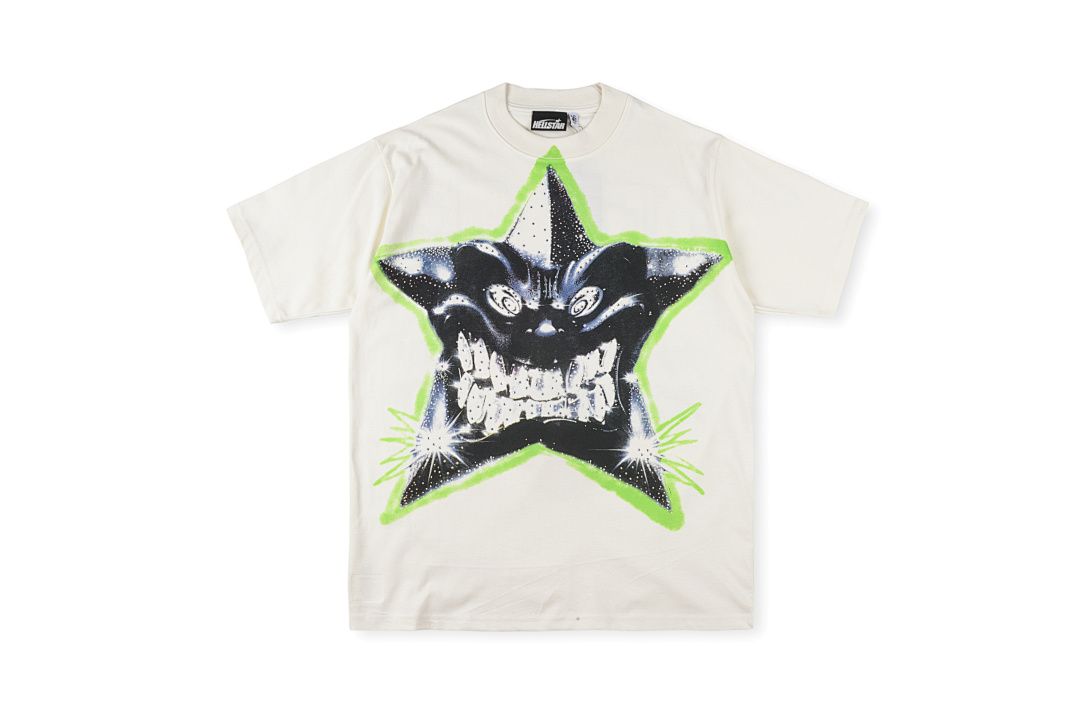 Hellstar 158 Hellstar Studios Smiling Star T-Shirt Diamond Print Short Sleeve White S-XL