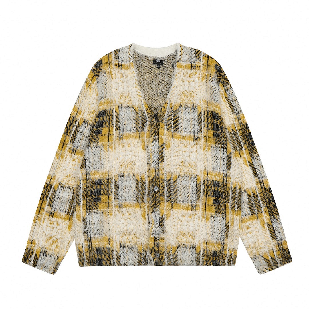 Stussy 298 STU Plaid V Collar Buckle Autumn Winter : S-XL Yellow Grey ST07# - Image 12