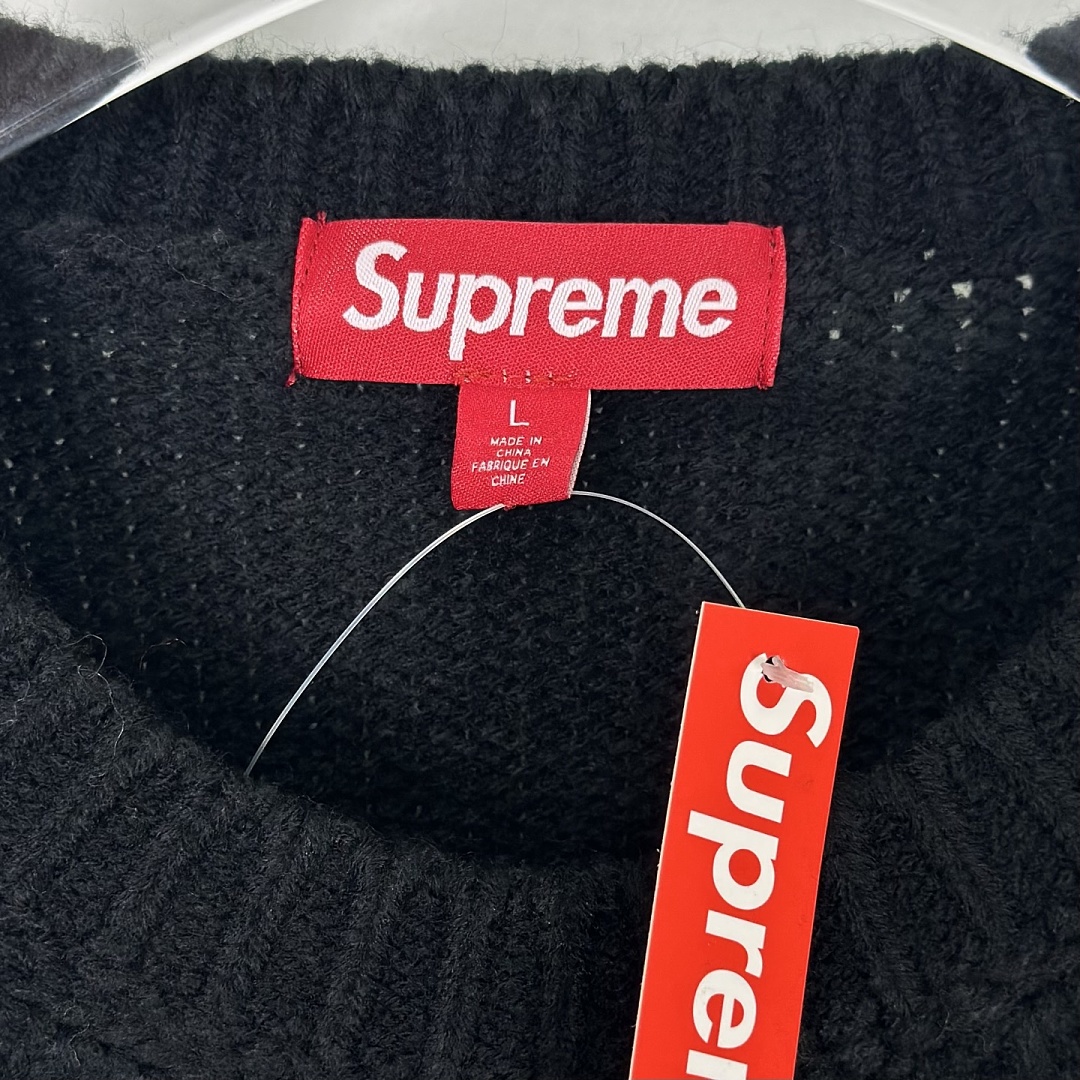 Supreme 338 SS26 OLD ENGLISH SLEEVES SWEATER Fleece Collar Black Sky Blue S - Image 9