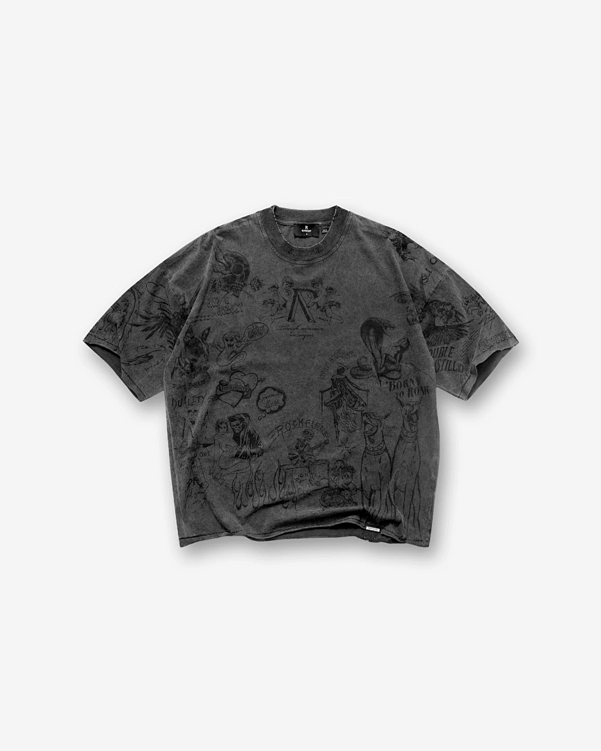 Represent 178 REPRESENT Legacy T-Shirt Sky Print Washed Short Sleeve T : Black White S M L - Image 17