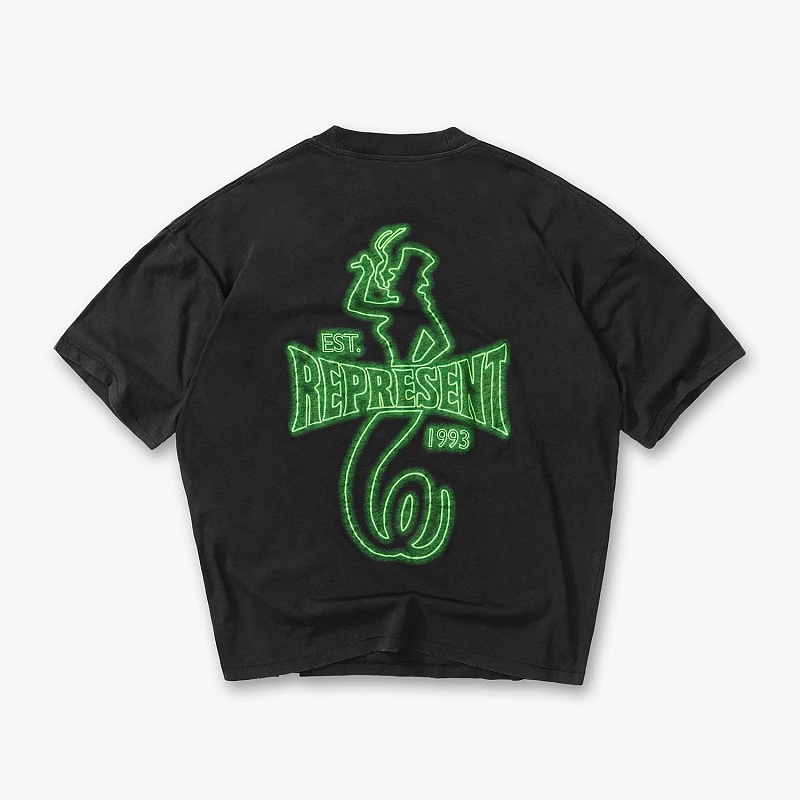 Represent 138 REPRESENT New High Mens Womens Top Wide Short Sleeve : S M L XL Water (Black)