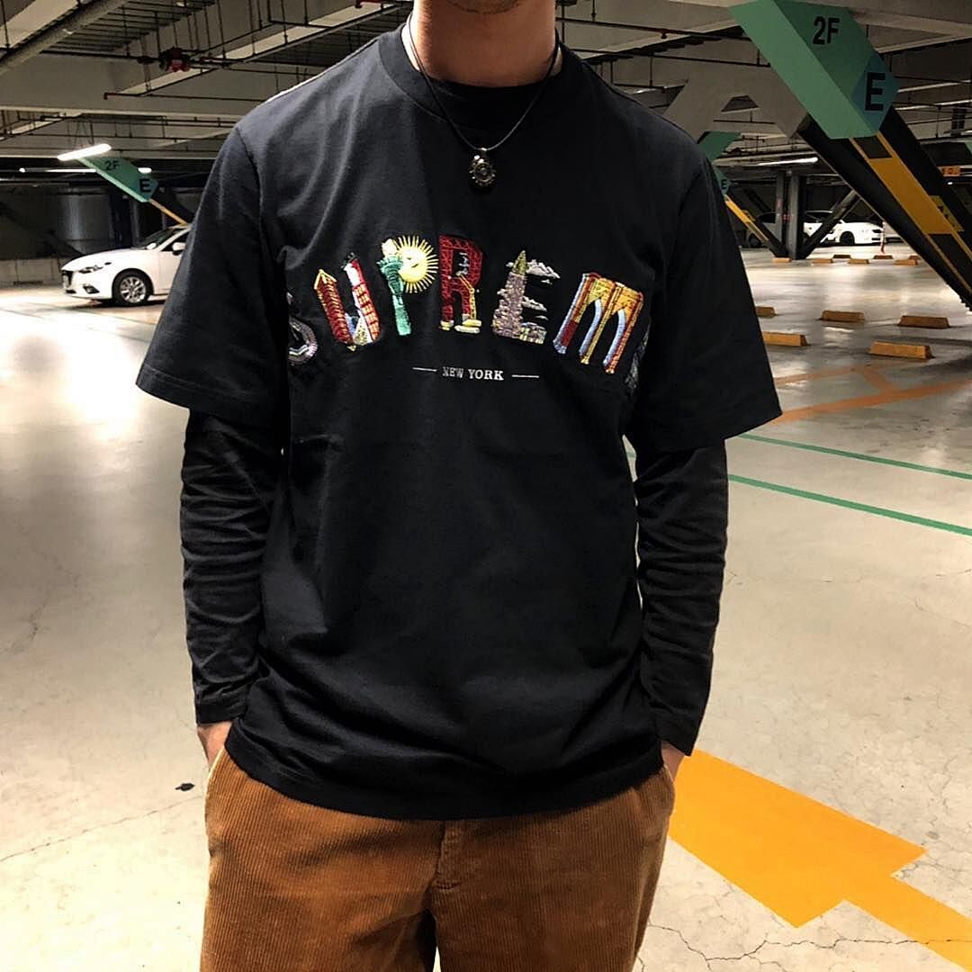 Supreme 118 Sup 19SS City Arc Tee Embroidered Logo Color Short Sleeve T Black White S-XL B104# - Image 5