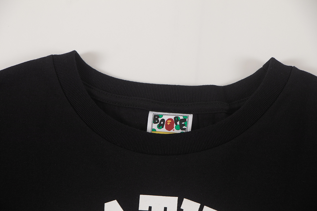 Bape 148 TOP Print Collar Short Sleeve T Black White S-XL - Image 6