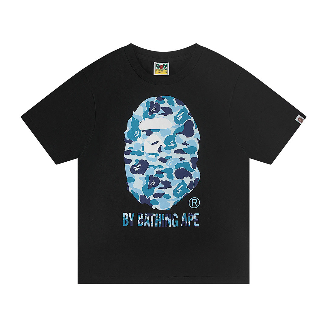 Bape 148 TOP Print Collar Short Sleeve T Black S-XL