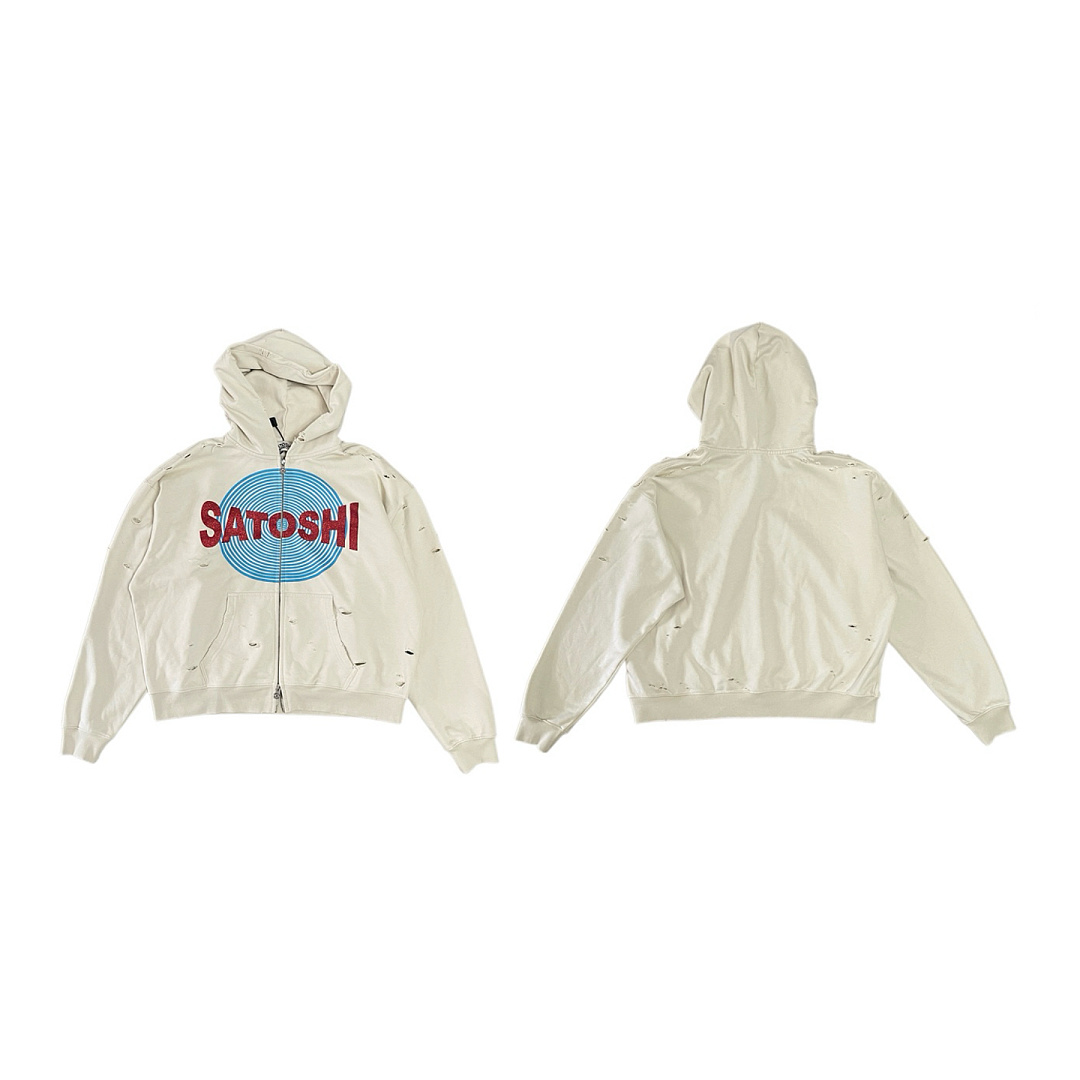 Off-White 238 Satoshi Nakamoto #MotoslugDistressed Zip-Up Hoodie Washed : Off White S M L - Image 3