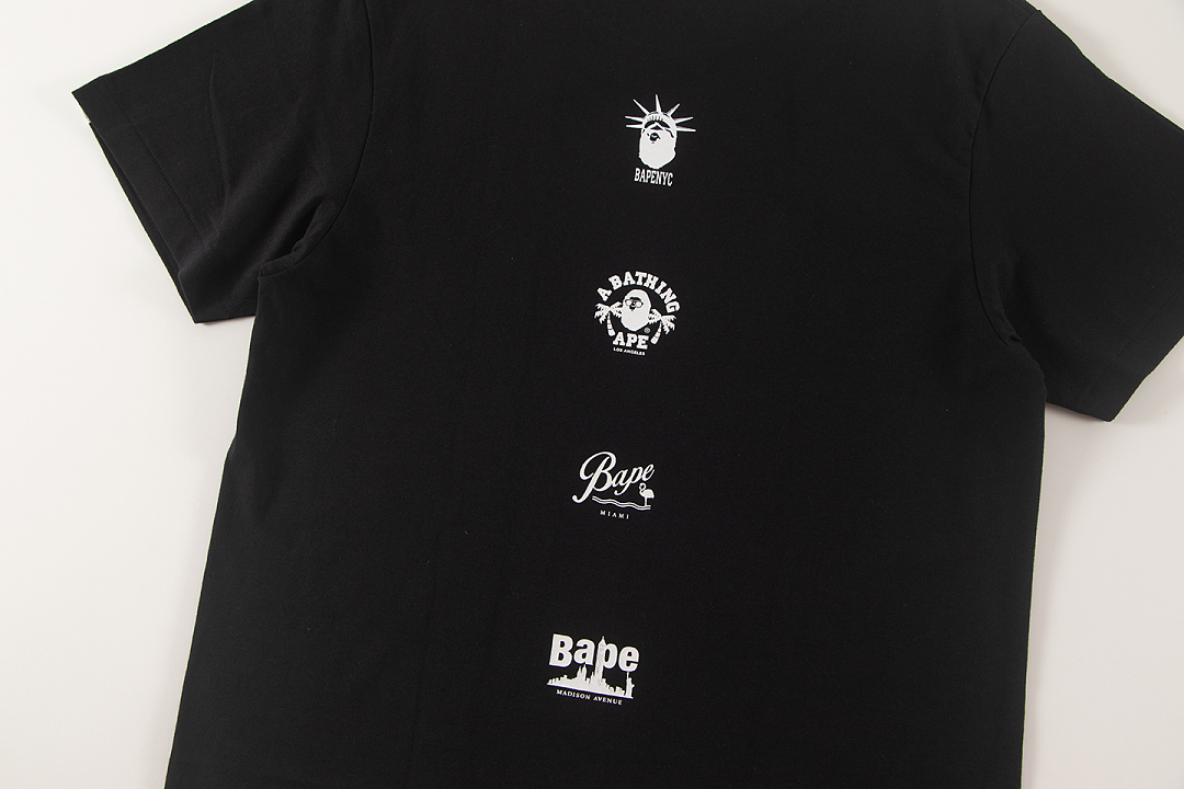 Bape 148 TOP Print Collar Short Sleeve T Black White S-XL - Image 9