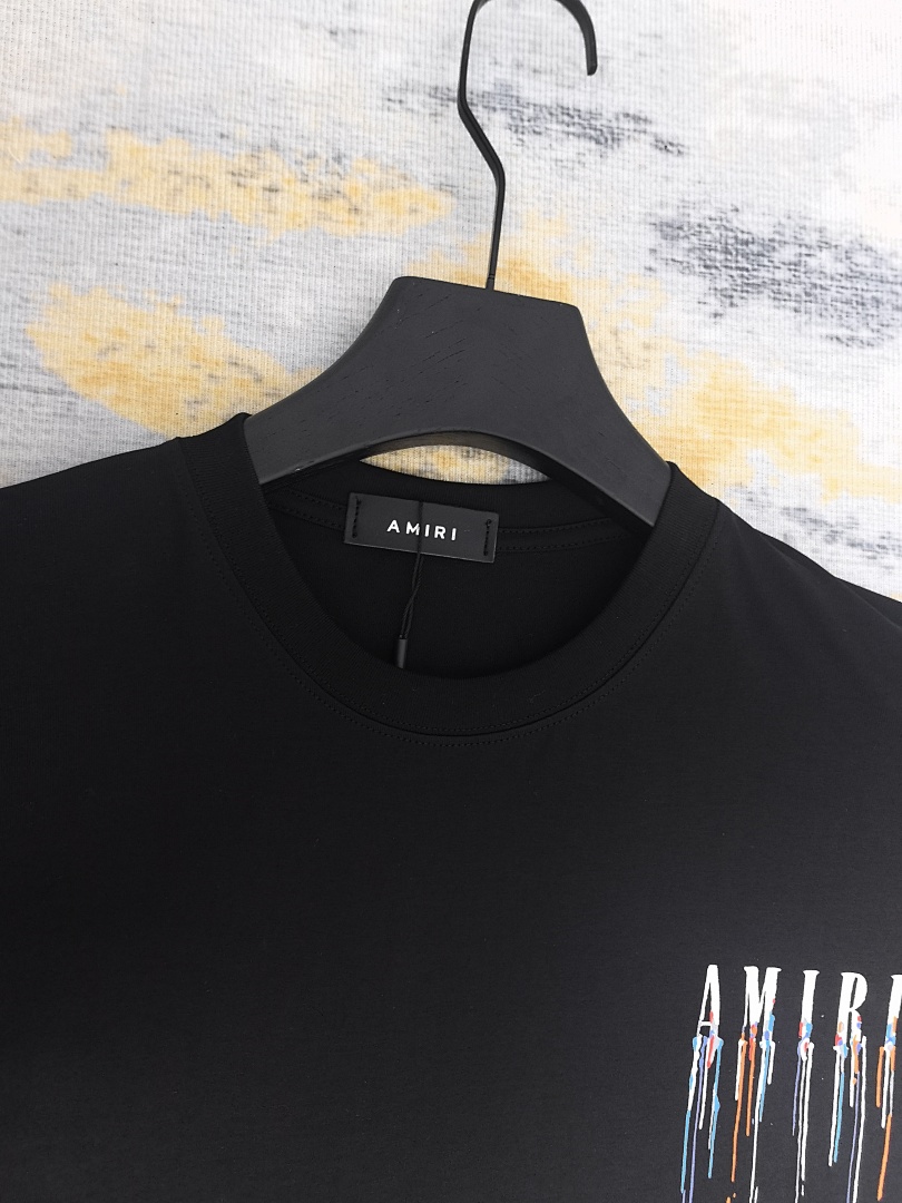 AMIRI 118 Wide Version Model Short Sleeve T Logo Print High Wind Black White S M L XL 9905# - Image 26