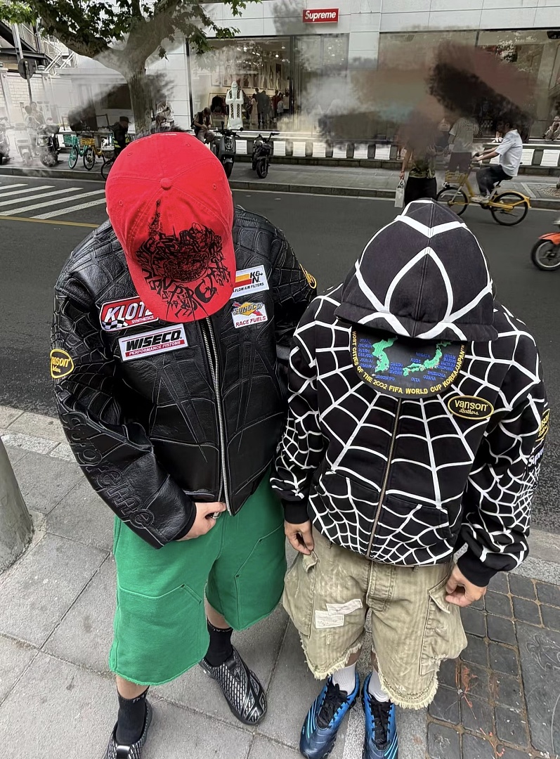 Sp5der 438 VANSON SPIDER-MAN Collab SS26 ZIP UP HOODED Thin Velvet Black Red S-XL - Image 58