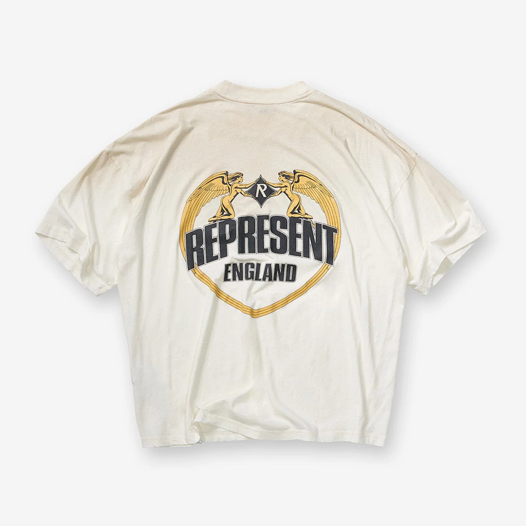 Represent 138 REPRESENT Angel Border T-Shirt Sky R Logo Collar Short Sleeve T : White Washed Black S M L - Image 5