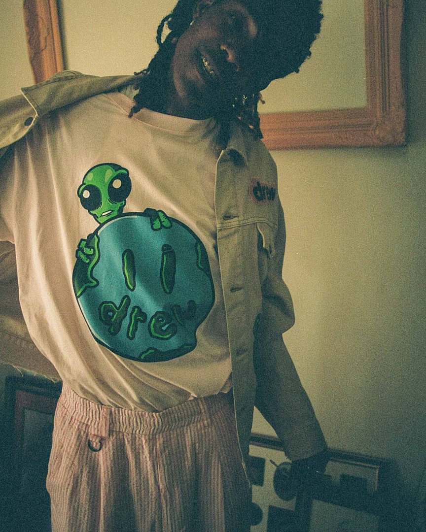 Drew House 98 DREW HOUSE ALLEN THE ALIEN Ss TEE Star Print Collar Solid Cotton Short Sleeve T Light Camel Pink S M L - Image 19