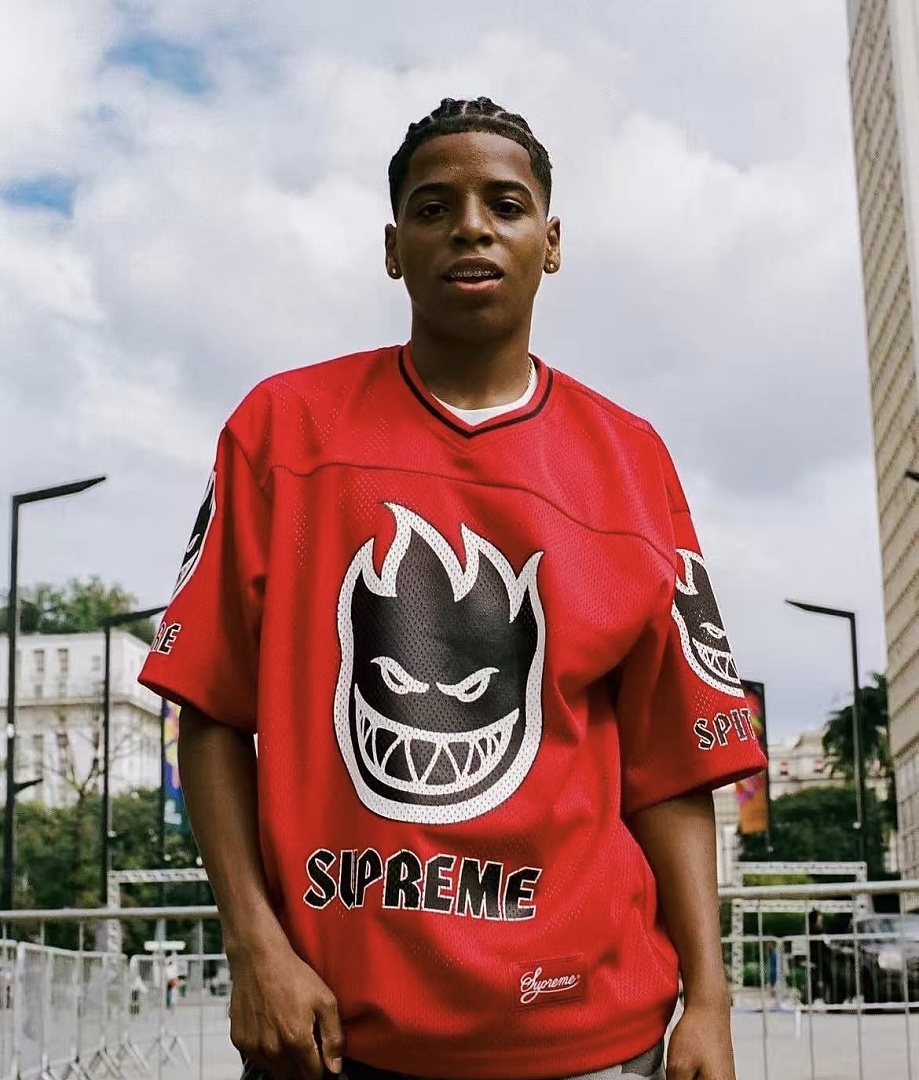 Supreme 218 SPITFIRE FOOTBALL JERSEY Fire Flame V Collar Short Sleeve Olive Black Red S - Image 29