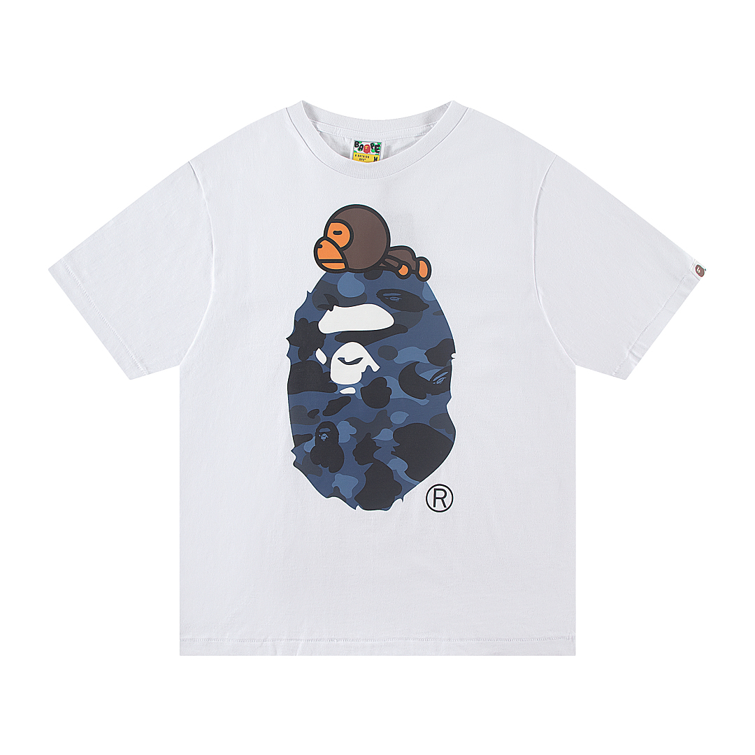 Bape 148 TOP Print Collar Short Sleeve T Black White S-XL - Image 12