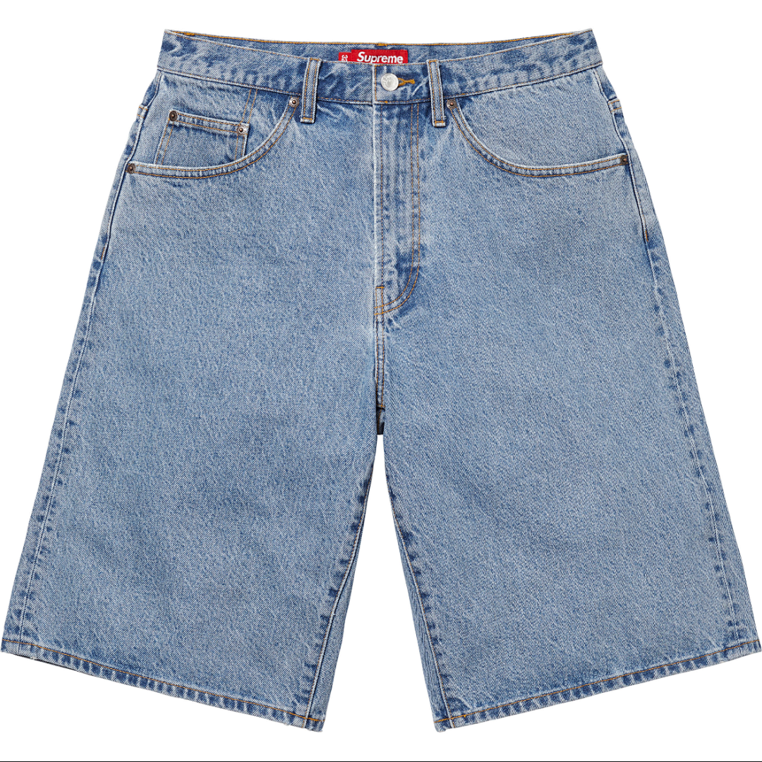 Supreme 268 25SS Baggy Denim Short Wide Single 7 Black Blue 30 32 34 36