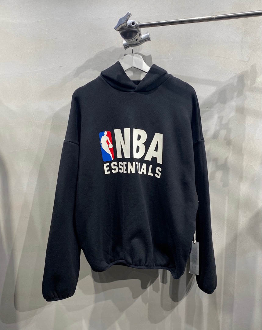 Essentials 238 Ess X Collab FW25 NBA Hoodie Logo Velvet Print Black Light Mist Grey : SM L - Image 6