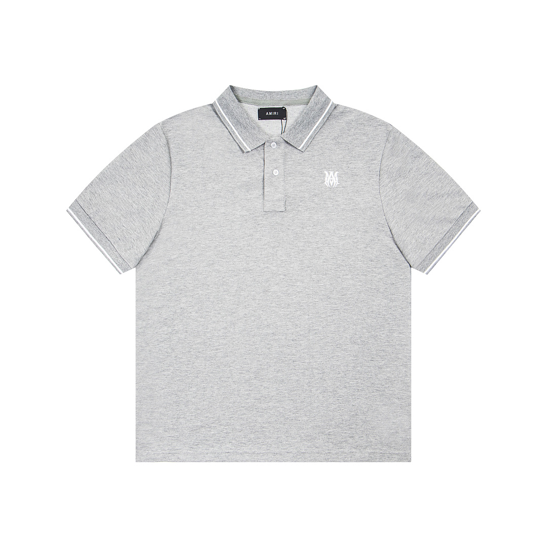 AMIRI 128 26Ss New Logo Embroidered Collar Buckle Polo Short Sleeve T Black White Grey S M L XL 9936# - Image 26