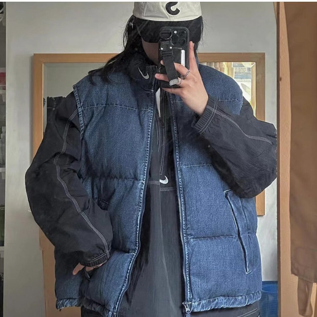 Supreme 438 SUP Collab DENIM PUFFER VEST Black Blue S M L - Image 11