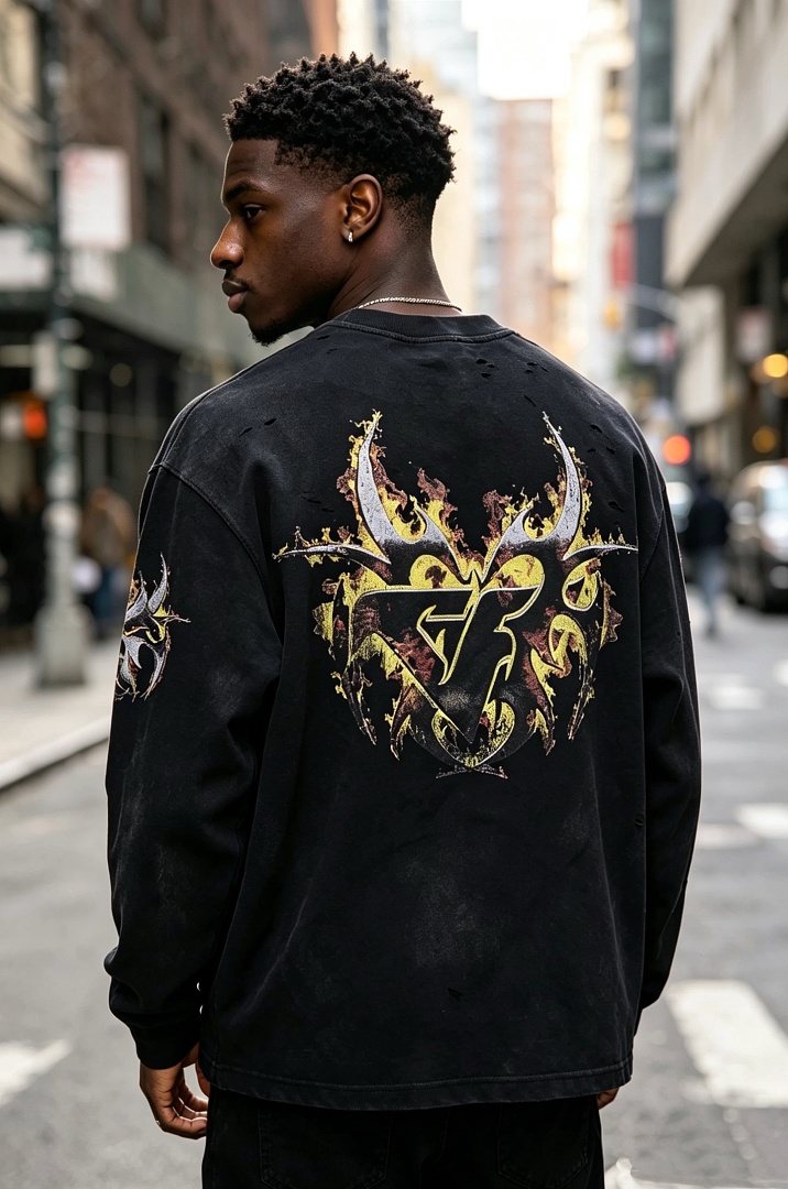 Chanel 168 Chew Forever Fire Flame Long Sleeve : Water Black :S M L - Image 10