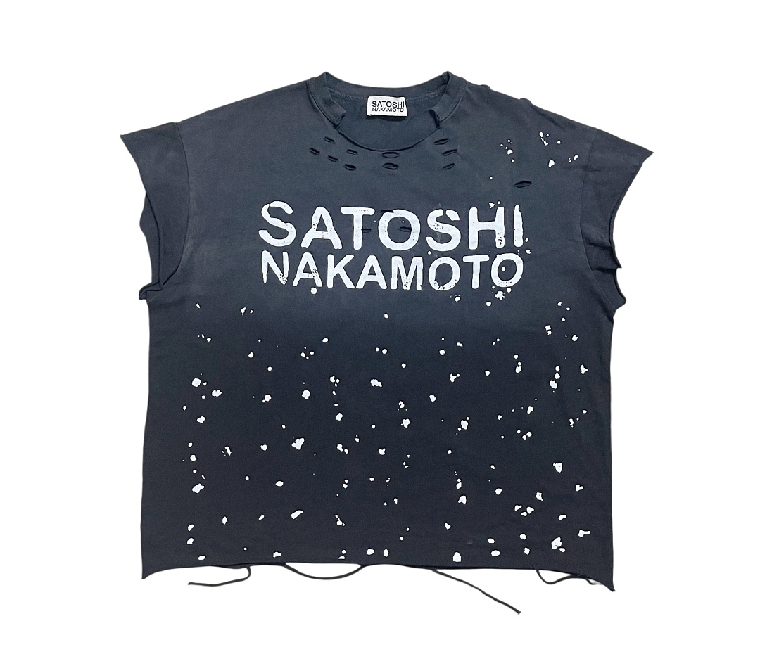 Unbranded 128 SATOSHI NAKAMOTO Luke Destroyed Ink Sleeve T : Washed Black Blue Red S M L - Image 5