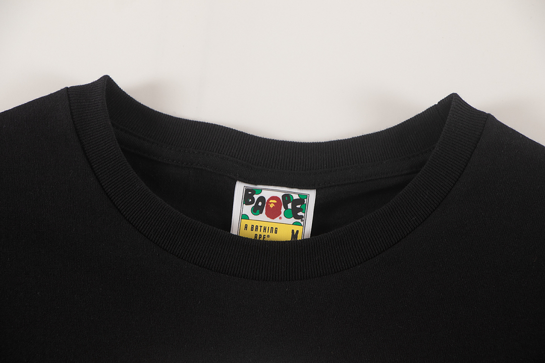 Bape 148 TOP Print Collar Short Sleeve T Black White S-XL - Image 9